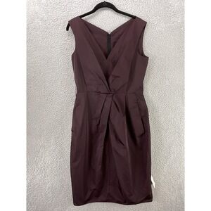 Lida Baday Dress Womens 10 Burgundy Sheath V-Neck Satin Lined Pleated Formal